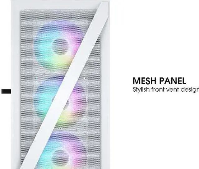 Alt view image 3 of 7 - Vetroo M05 White Compact Computer Case Micro ATX Mini ITX Type-C Ready Lucency 4mm Tempered Glass Mesh Panel Pre-Installed Rear 120mm Addressable RGB Fan 240mm Radiator Support