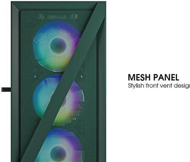 Alt view image 3 of 7 - Vetroo M05 Army Green Compact Computer Case Micro ATX Mini ITX Type-C Ready Lucency 4mm Tempered Glass Mesh Panel Pre-Installed Rear 120mm Addressable RGB Fan 240mm Radiator Support