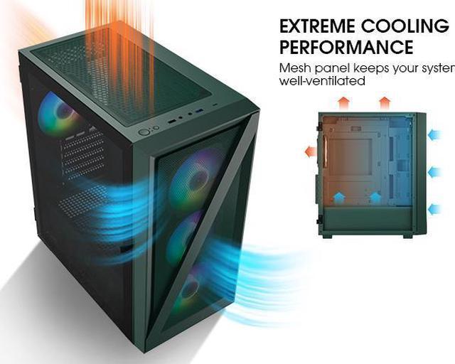 Alt view image 7 of 7 - Vetroo M05 Army Green Compact Computer Case Micro ATX Mini ITX Type-C Ready Lucency 4mm Tempered Glass Mesh Panel Pre-Installed Rear 120mm Addressable RGB Fan 240mm Radiator Support