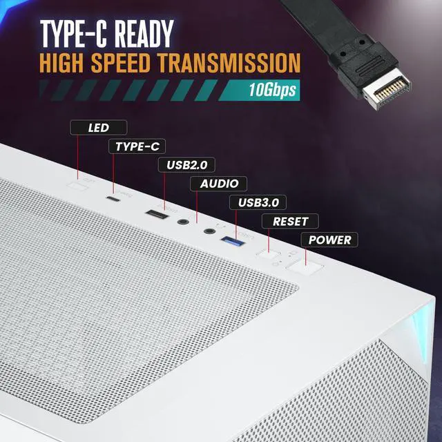 Alt view image 7 of 7 - Vetroo AL800 E-ATX Full Tower PC Gaming Case with 4mm Tempered Glass Side Panel & Mesh Front Panel RTX40 Fully Compatible Support 360mm Radiator 120mm ARGB Fan Included Type-C - White