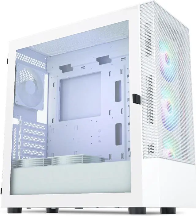 Alt view image 8 of 14 - Vetroo AL600 White Mid-Tower ATX PC Case, 3x 120mm ARGB Fans, 3x 120mm Regular Fans Pre-installed, Top 360mm Radiator Support Mesh Computer Gaming Case, Controller Hub Included
