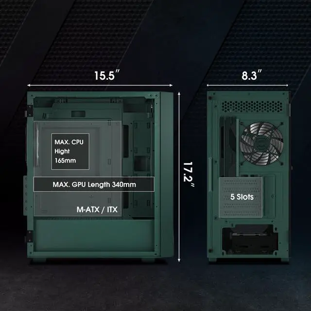 Alt view image 5 of 7 - Vetroo M05 Micro ATX Computer PC Case with Door Open Tempered Glass Side Panel & Mesh Front Panel, Support 240mm Radiator, 4Pcs 120mm Addressable RGB Fans, Type-C Port - Army Green