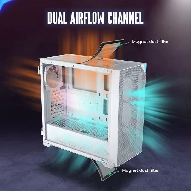 Alt view image 6 of 7 - VETROO AL800 Full Tower PC Computer Case w/Door Opening Design Tempered Glass, E-ATX/ATX Support, Built-in ARGB LED Strip in Front Mesh Panel, Type-C Ready, 4Pcs 120mm Addressable RGB Fans -White