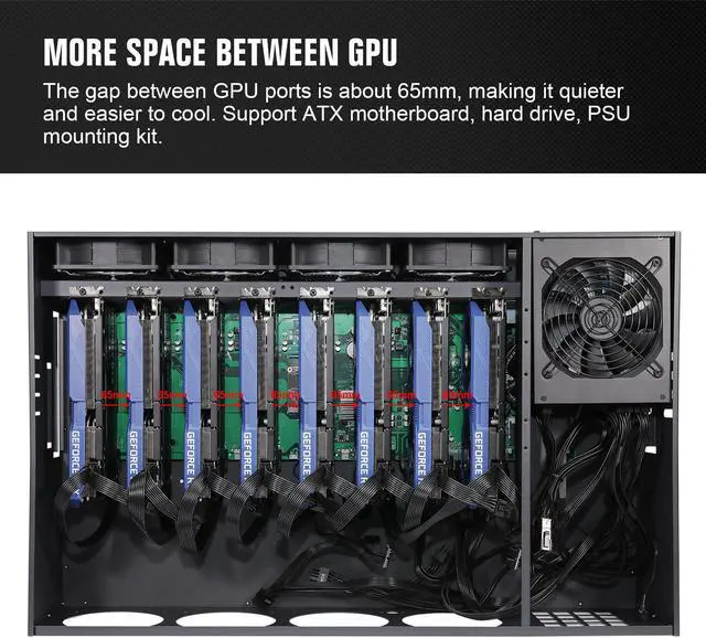 Alt view image 10 of 14 - DAYLEAD Mining Rig Case 8 GPU Mining Case Support 8 Cooling Fans(4 Preinstalled) and Mining Motherboard (Without GPU, PSU) for BTC/ETH/ZEC GPU Mining Rig