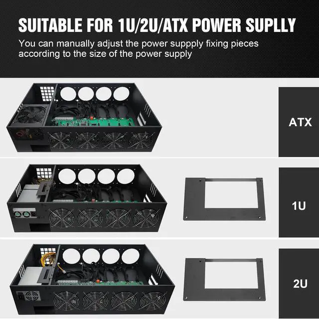 Alt view image 11 of 14 - DAYLEAD Mining Rig Case 8 GPU Mining Case Support 8 Cooling Fans(4 Preinstalled) and Mining Motherboard (Without GPU, PSU) for BTC/ETH/ZEC GPU Mining Rig