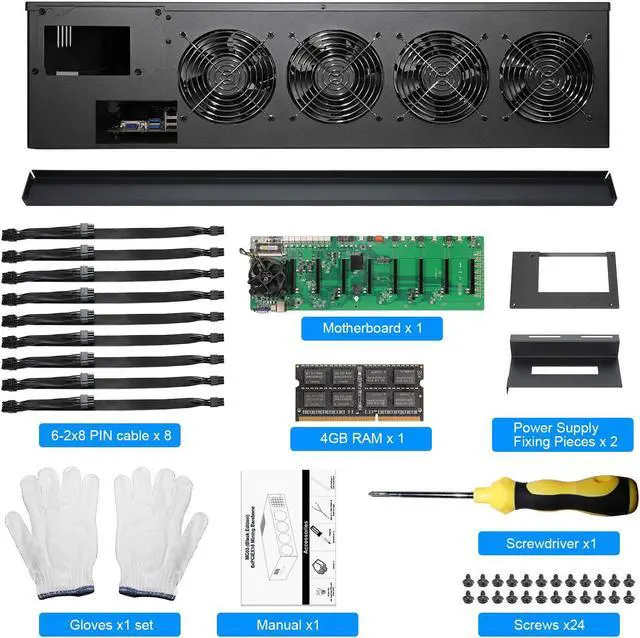Alt view image 14 of 14 - DAYLEAD Mining Rig Case 8 GPU Mining Case Support 8 Cooling Fans(4 Preinstalled) and Mining Motherboard (Without GPU, PSU) for BTC/ETH/ZEC GPU Mining Rig