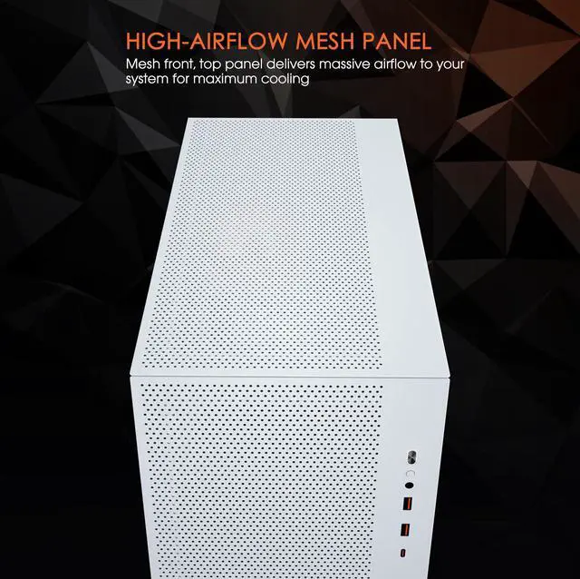 Alt view image 10 of 14 - Vetroo AL-MESH-7C White Compact ATX PC Case, Front Power Supply, Top 360mm Radiator Support, Type-C & USB 3.0 I/O Panel, High-Airflow Mesh Gaming Case w/ Rear 120mm ARGB & PWM Fan