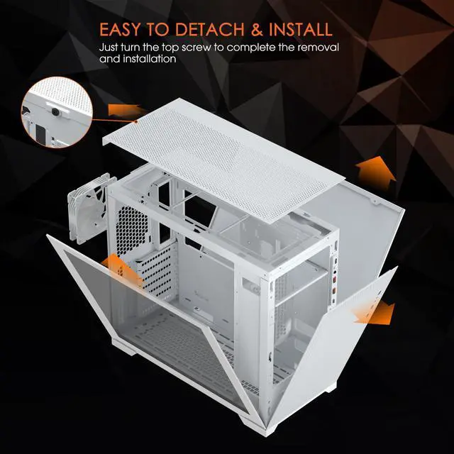 Alt view image 11 of 14 - Vetroo AL-MESH-7C White Compact ATX PC Case, Front Power Supply, Top 360mm Radiator Support, Type-C & USB 3.0 I/O Panel, High-Airflow Mesh Gaming Case w/ Rear 120mm ARGB & PWM Fan