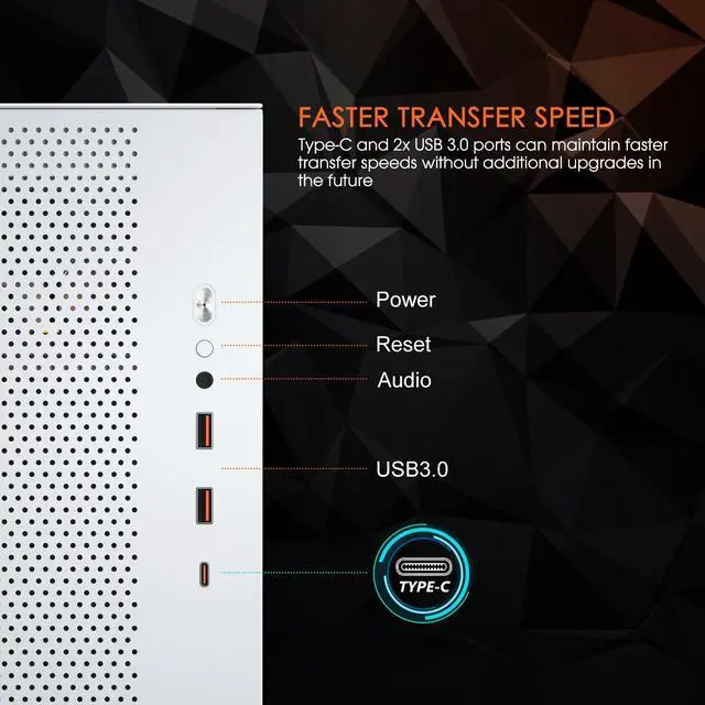 Alt view image 12 of 14 - Vetroo AL-MESH-7C White Compact ATX PC Case, Front Power Supply, Top 360mm Radiator Support, Type-C & USB 3.0 I/O Panel, High-Airflow Mesh Gaming Case w/ Rear 120mm ARGB & PWM Fan
