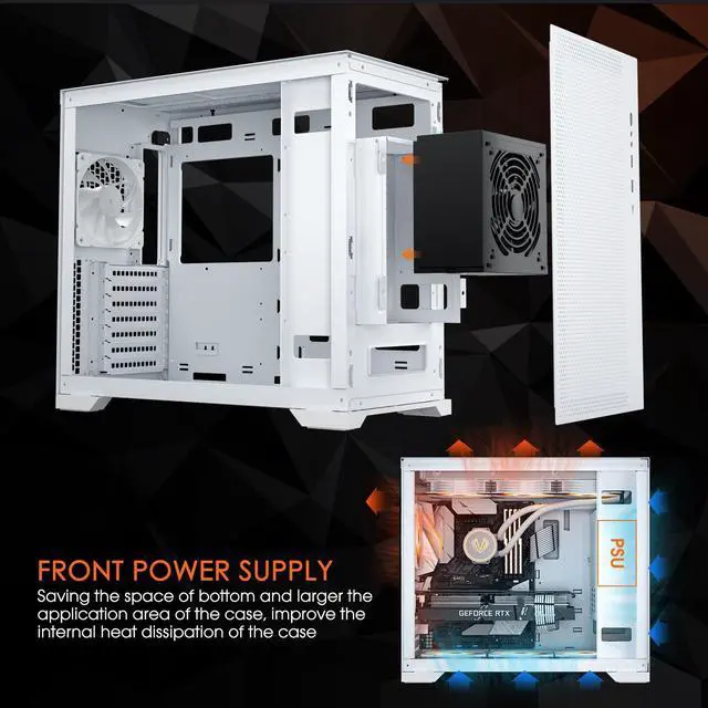 Alt view image 13 of 14 - Vetroo AL-MESH-7C White Compact ATX PC Case, Front Power Supply, Top 360mm Radiator Support, Type-C & USB 3.0 I/O Panel, High-Airflow Mesh Gaming Case w/ Rear 120mm ARGB & PWM Fan