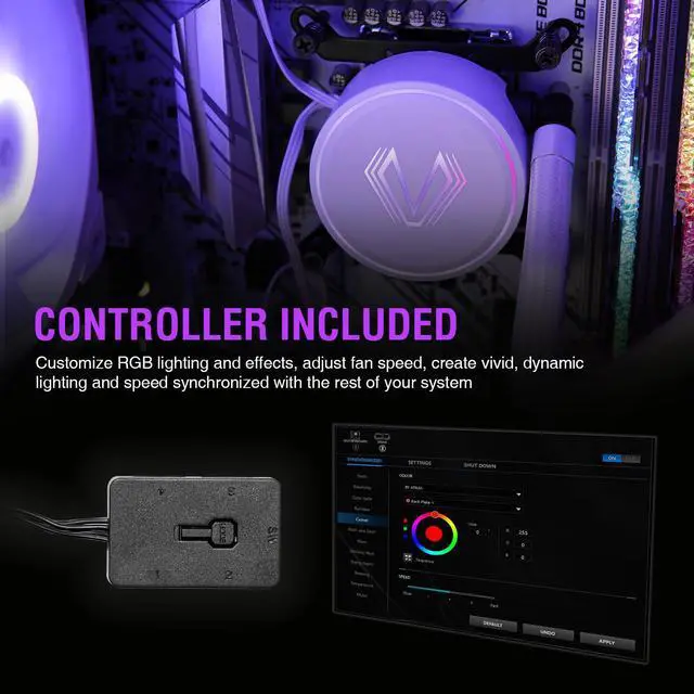Alt view image 3 of 7 - Vetroo V240 Liquid CPU Cooler 240mm Addressable RGB Pump PWM & FDB Fans AIO Water Cooler with Controller Hub for Intel LGA 1700/1200/115X AMD AM5/AM4 for Gaming Console - White