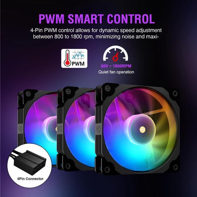 Alt view image 4 of 7 - Vetroo V360 Liquid CPU Cooler, 3X 120mm Addressable RGB FDB & PWM Fans, 360mm Radiator AIO Water Cooler w/Controller Hub for Intel LGA 1700/1200/115X AMD AM5/AM4 - Black