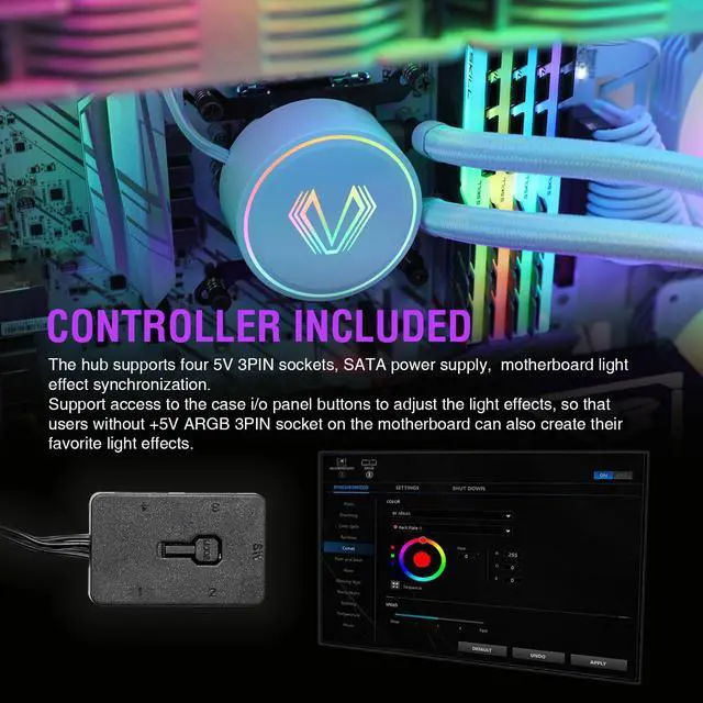 Alt view image 3 of 7 - Vetroo V360 Liquid CPU Cooler, 3X 120mm Addressable RGB FDB & PWM Fans, 360mm Radiator AIO Water Cooler w/Controller Hub for Intel LGA 1700/1200/115X AMD AM5/AM4 - White