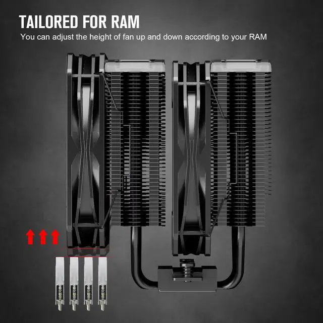 Alt view image 4 of 7 - Vetroo U6PRO Black Dual Tower CPU Cooler w/ 6pcs Heatpipes, Top ARGB Lighting, 130mm ARGB & PWM Air Cooler 220W TDP for Intel LGA 1700/1200 AMD AM5/AM4