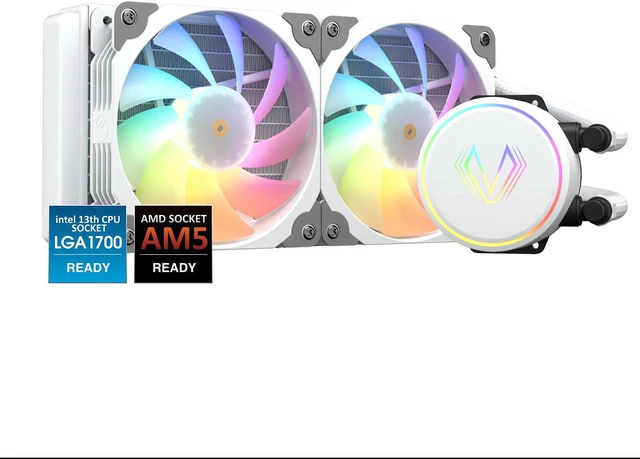 Alt view image 8 of 14 - Vetroo V240 White Liquid CPU Cooler 240mm Addressable RGB & PWM Pump & Fans 250W TDP AIO Water Cooler w/Controller Hub for Intel LGA 1700/1200/115X AMD AM5/AM4