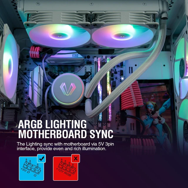 Alt view image 12 of 14 - Vetroo V240 White Liquid CPU Cooler 240mm Addressable RGB & PWM Pump & Fans 250W TDP AIO Water Cooler w/Controller Hub for Intel LGA 1700/1200/115X AMD AM5/AM4
