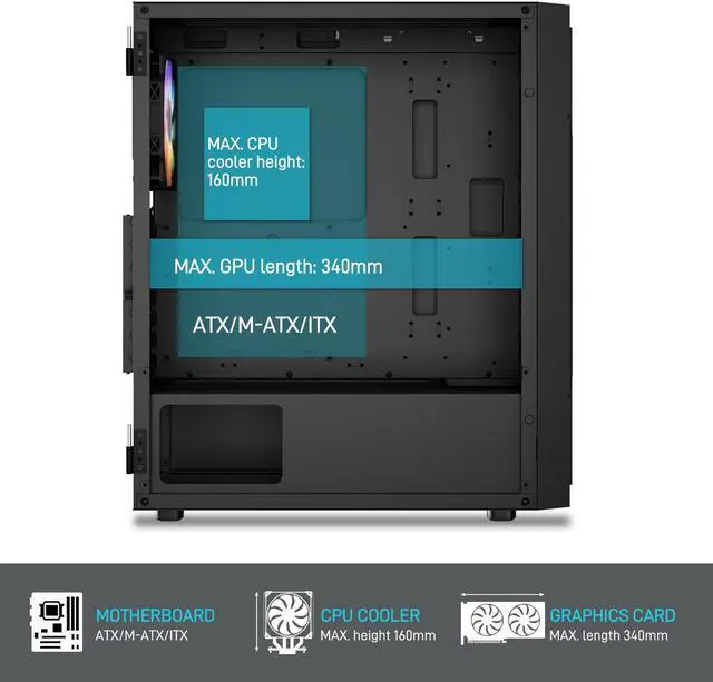 Alt view image 2 of 6 - DARKROCK A8-M Black Micro-ATX Mid Tower Computer PC Case for Gaming & Business Tempered Glass Side Panel Support 240mm Radiator on Top and 40 Series GPU 3 x 120mm Cooling Fans Pre-Installed
