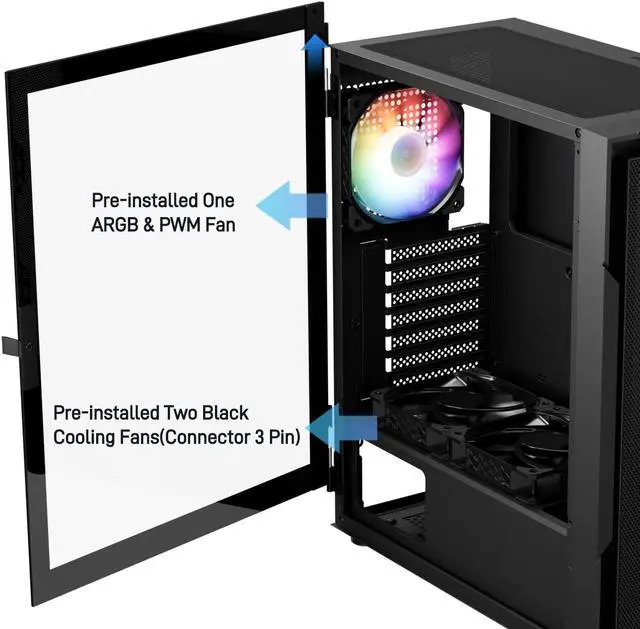 Alt view image 5 of 6 - DARKROCK A8-M Black Micro-ATX Mid Tower Computer PC Case for Gaming & Business Tempered Glass Side Panel Support 240mm Radiator on Top and 40 Series GPU 3 x 120mm Cooling Fans Pre-Installed