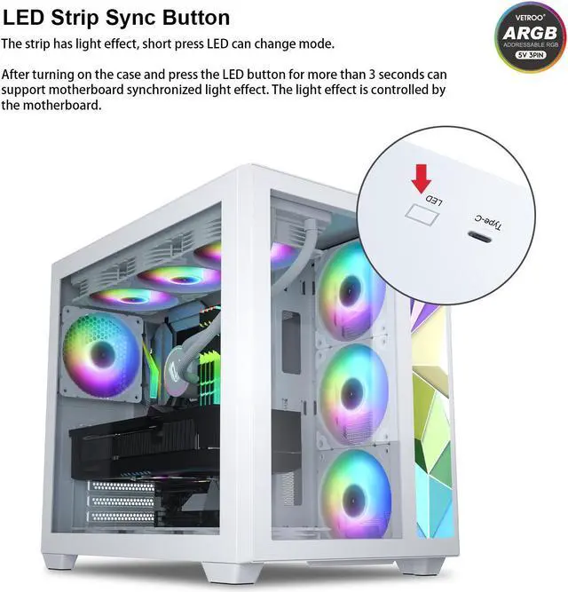 Alt view image 4 of 6 - Vetroo Front Panel with Addressable RGB LED Strip Colorful Mosaics Replacement Panel Only for AL700 ATX PC Case - White