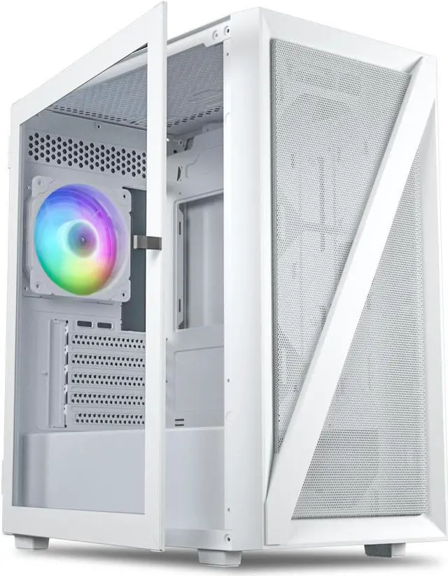 Main image of Vetroo M05 Compact Computer Case Micro ATX ITX Type-C Ready Lucency 4mm Tempered Glass Mesh Panel Pre-Installed Rear 120mm Addressable RGB Fan 240mm Radiator Support - White