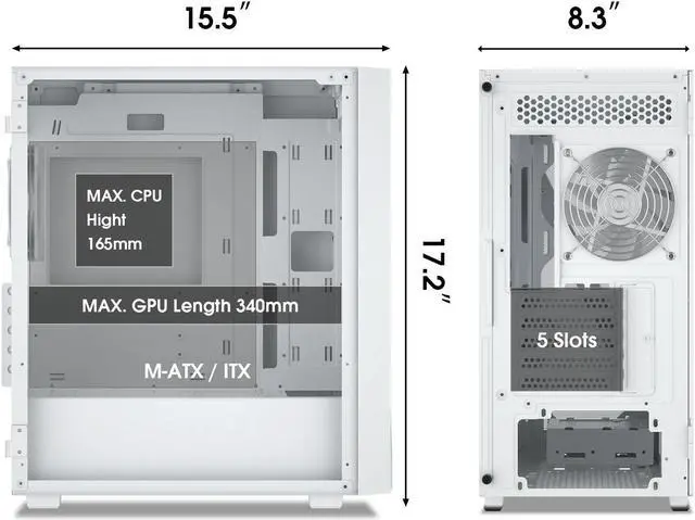 Alt view image 5 of 7 - Vetroo M05 Compact Computer Case Micro ATX ITX Type-C Ready Lucency 4mm Tempered Glass Mesh Panel Pre-Installed Rear 120mm Addressable RGB Fan 240mm Radiator Support - White