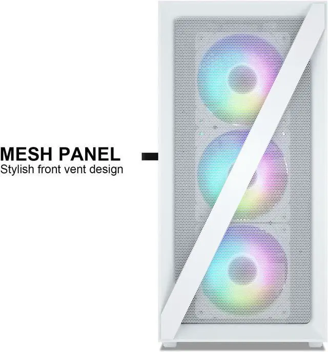 Alt view image 3 of 7 - Vetroo M05 Compact Computer Case Micro ATX ITX Type-C Ready Lucency 4mm Tempered Glass Mesh Panel Pre-Installed Rear 120mm Addressable RGB Fan 240mm Radiator Support - White