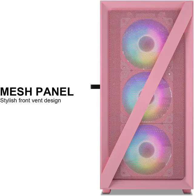 Alt view image 3 of 6 - Vetroo M05 Compact Computer Case Micro ATX ITX Type-C Ready Lucency 4mm Tempered Glass Mesh Panel Pre-Installed Rear 120mm Addressable RGB Fan 240mm Radiator Support - Pink