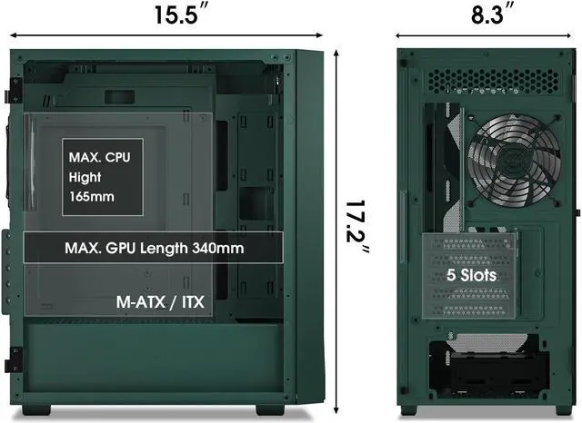Alt view image 5 of 7 - Vetroo M05 Compact Computer Case Micro ATX ITX Type-C Ready Lucency 4mm Tempered Glass Mesh Panel Pre-Installed Rear 120mm Addressable RGB Fan 240mm Radiator Support - Army Green