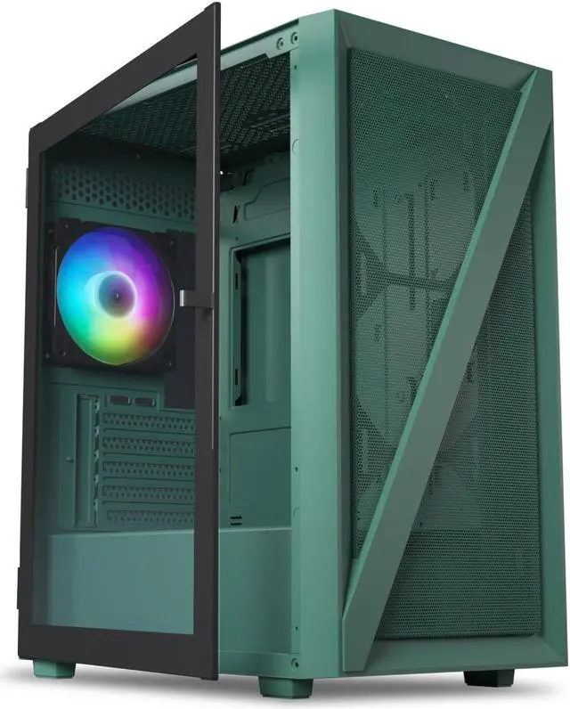 Main image of Vetroo M05 Compact Computer Case Micro ATX ITX Type-C Ready Lucency 4mm Tempered Glass Mesh Panel Pre-Installed Rear 120mm Addressable RGB Fan 240mm Radiator Support - Army Green