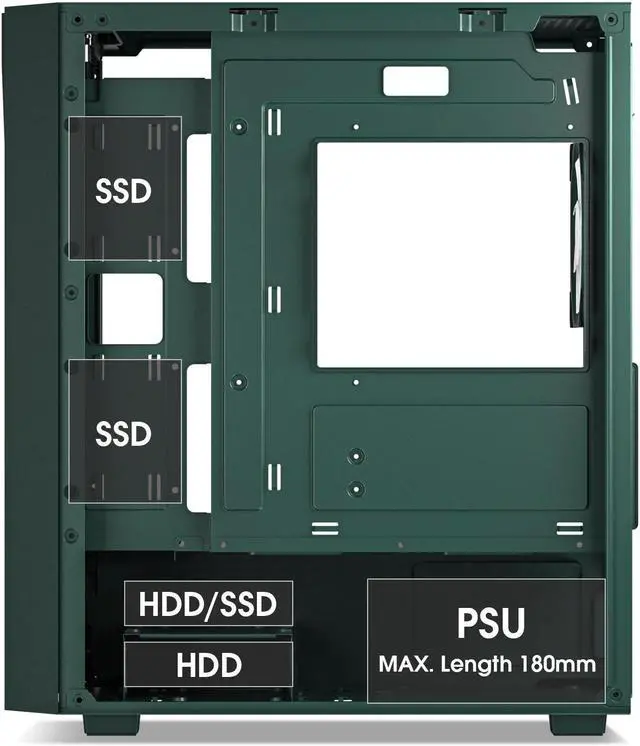 Alt view image 6 of 7 - Vetroo M05 Compact Computer Case Micro ATX ITX Type-C Ready Lucency 4mm Tempered Glass Mesh Panel Pre-Installed Rear 120mm Addressable RGB Fan 240mm Radiator Support - Army Green
