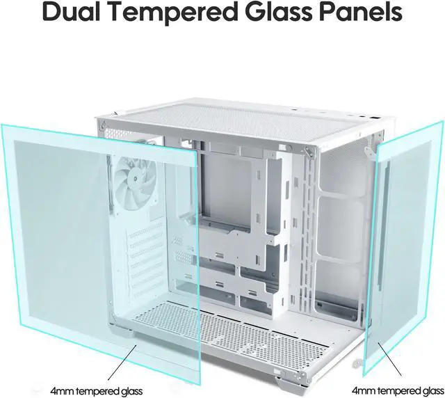 Alt view image 2 of 7 - Vetroo AL900 ATX Computer PC Case 270° Full View Tempered Glass Pre-Installed ARGB & PWM Fan in Rear 360mm Radiator Support High-Air flow Perforated Up to 10 fans Support for 50 Series GPUs -White