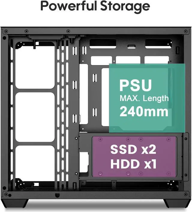 Alt view image 3 of 7 - Vetroo AL900 ATX PC Case with 270° Full View Tempered Glass, Supports 360mm Radiator, 4 PWM FDB ARGB Fans with Controller - Black