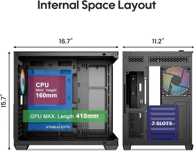 Alt view image 2 of 7 - Vetroo AL900 ATX PC Case with 270° Full View Tempered Glass, Supports 360mm Radiator, 4 PWM FDB ARGB Fans with Controller - Black