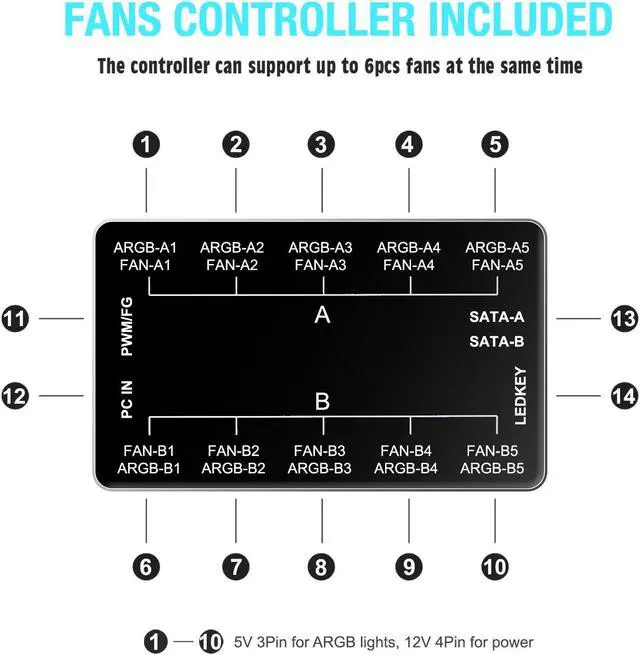 Alt view image 7 of 7 - Vetroo AL900 ATX PC Case with 270° Full View Tempered Glass, Supports 360mm Radiator, 4 PWM FDB ARGB Fans with Controller - Black