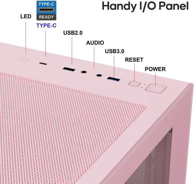 Alt view image 5 of 7 - Vetroo AL900 ATX PC Case with 270° Full View Tempered Glass, Supports 360mm Radiator, 4 PWM FDB ARGB Fans with Controller - Pink
