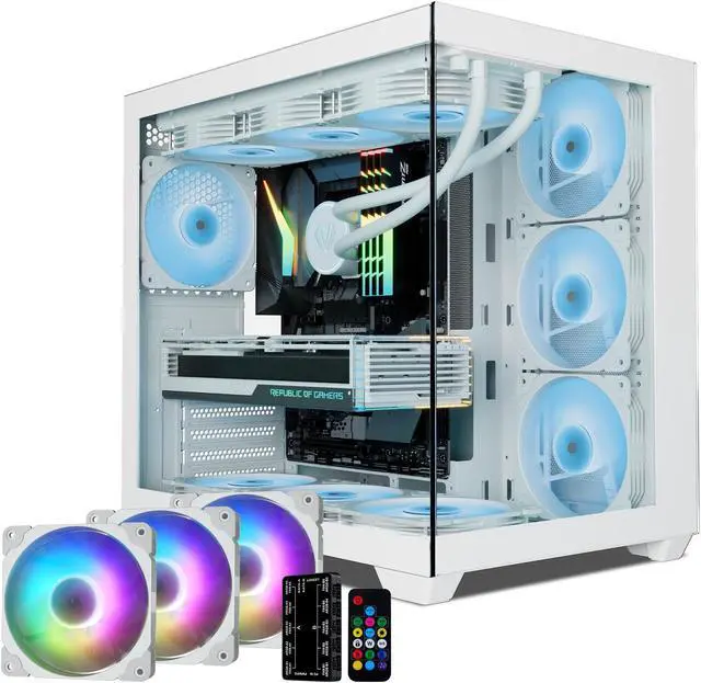 Main image of Vetroo AL900 ATX PC Case with 270° Full View Tempered Glass, Supports 360mm Radiator, 4 PWM FDB ARGB Fans with Controller - White
