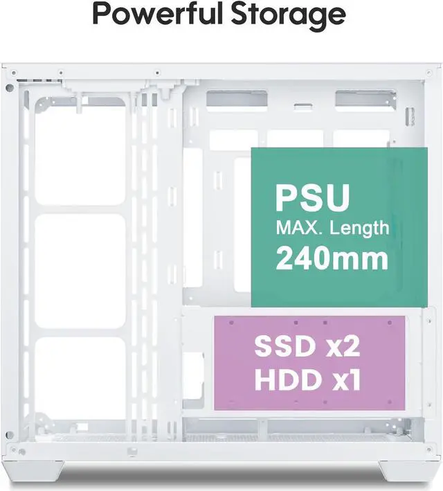 Alt view image 3 of 7 - Vetroo AL900 ATX PC Case with 270° Full View Tempered Glass, Supports 360mm Radiator, 4 PWM FDB ARGB Fans with Controller - White