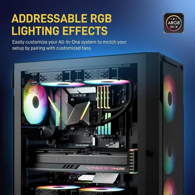 Alt view image 2 of 7 - DARKROCK D240 CPU Liquid Cooler with 240 mm Radiator, Addressable RGB Lights, Pure Copper Pump, and AMD, AM5/ AM4, Intel LGA 1700/1200 Brackets Ready - Black