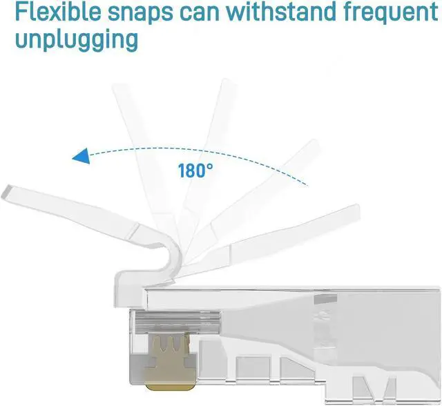 Alt view image 4 of 6 - DARKROCK Cat6 RJ45 Connectors 100-Pack for Ethernet Cables - Compatible with Cat6/Cat5/Cat5e, Strong Antioxidant Performance, 24-26AWG/Flat Network Cables, RJ45 Keystone Inline Coupler - Transparent.