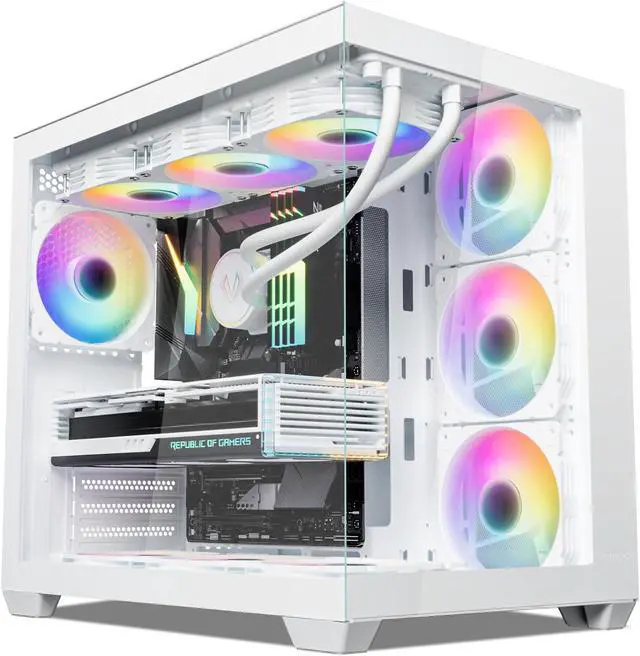 Main image of Vetroo AL900 ATX Computer PC Case 270° Full View Tempered Glass Pre-Installed ARGB & PWM Fan in Rear 360mm Radiator Support High-Air flow Perforated Up to 10 fans Support for 50 Series GPUs -White