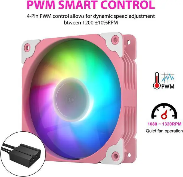Alt view image 5 of 7 - Vetroo SA-140 3-Pack 140mm Addressable RGB & PWM Motherboard Sync Computer PC Cooling Fans with Controller (Pink)