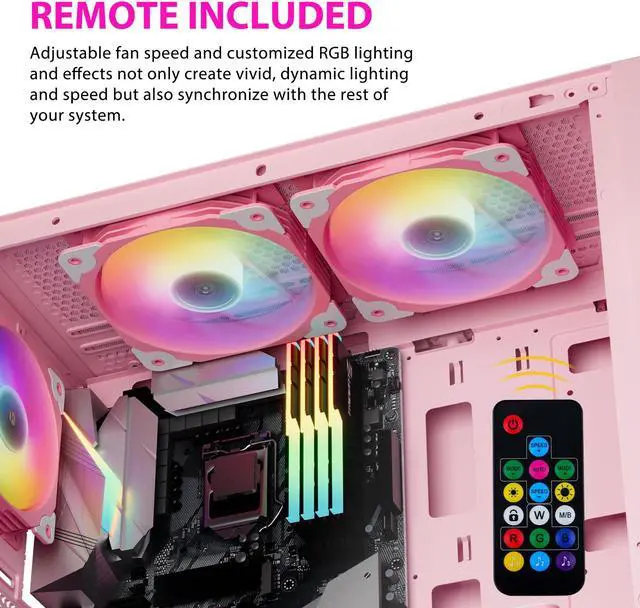 Alt view image 3 of 7 - Vetroo SA-140 3-Pack 140mm Addressable RGB & PWM Motherboard Sync Computer PC Cooling Fans with Controller (Pink)