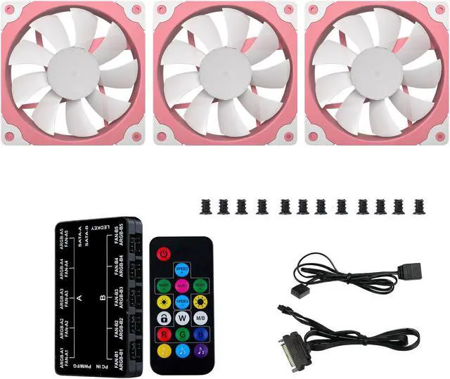 Alt view image 7 of 7 - Vetroo SA-140 3-Pack 140mm Addressable RGB & PWM Motherboard Sync Computer PC Cooling Fans with Controller (Pink)
