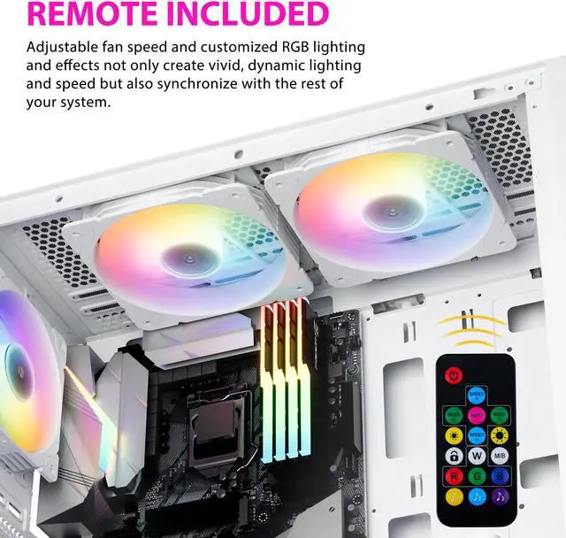 Alt view image 3 of 7 - Vetroo SA-140 3-Pack 140mm Addressable RGB & PWM Motherboard Sync Computer PC Cooling Fans with Controller (White)