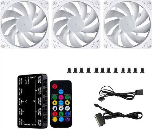 Alt view image 7 of 7 - Vetroo SA-140 3-Pack 140mm Addressable RGB & PWM Motherboard Sync Computer PC Cooling Fans with Controller (White)