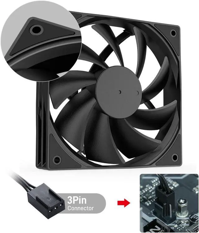Alt view image 5 of 7 - DARKROCK 3-Pack 120mm Black Computer Case Fans High Performance Cooling Low Noise 3-Pin 1200 RPM Hydraulic Bearing Quiet Long Life Up to 30,000 Hours 5 Years Warranty
