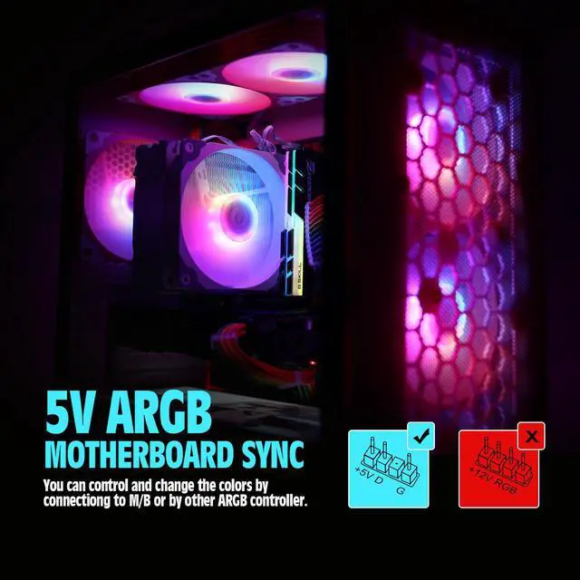 Alt view image 2 of 7 - Vetroo 3 Pack 120mm ARGB & PWM Case Cooling Fans with Controller Computer PC Cooler Black Frame  High Airflow High-Performance with 5V 3pin Motherboard Sync