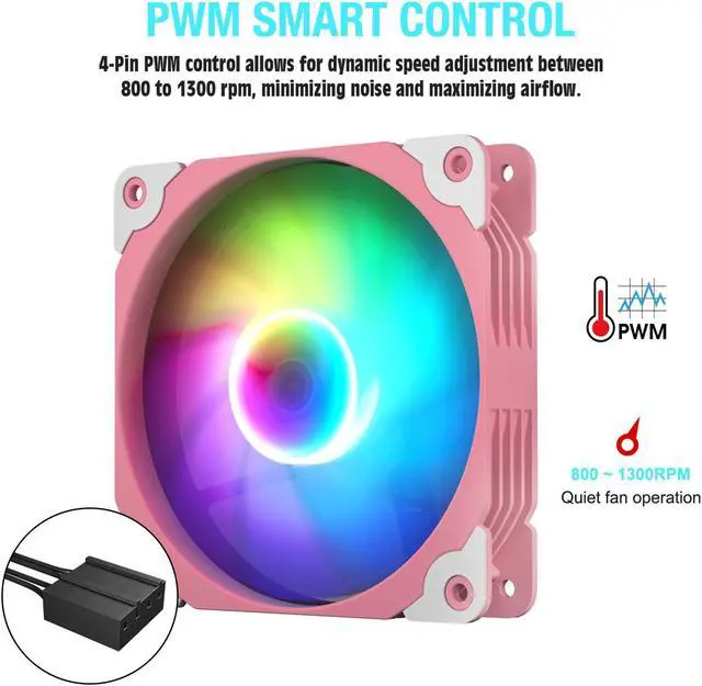 Alt view image 5 of 7 - Vetroo 3 Pack 120mm ARGB & PWM Case Cooling Fans with Controller Computer PC Cooler Pink Frame High Airflow High-Performance with 5V 3pin Motherboard Sync