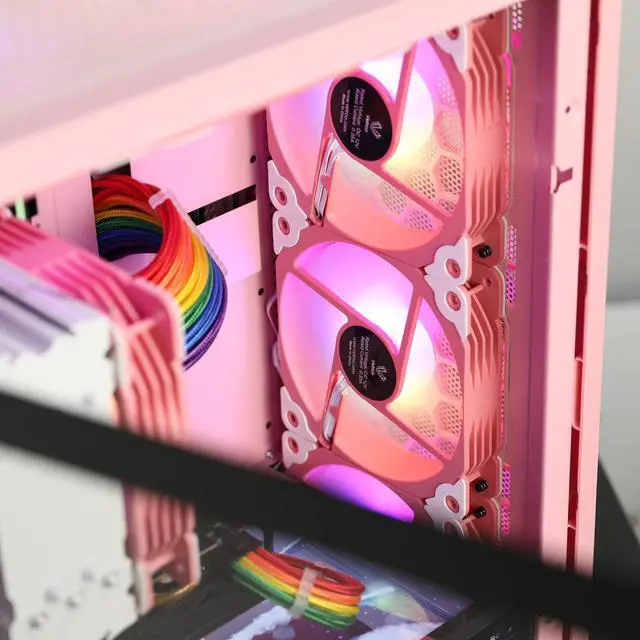 Alt view image 4 of 7 - Vetroo 3 Pack 120mm ARGB & PWM Case Cooling Fans with Controller Computer PC Cooler Pink Frame High Airflow High-Performance with 5V 3pin Motherboard Sync