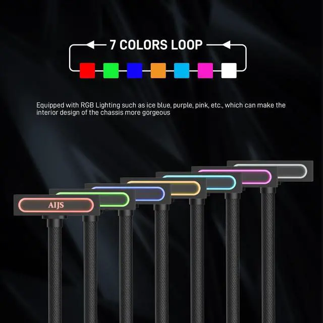 Alt view image 4 of 7 - DARKROCK LED 24 Pin Extension Cable for Power Supply & Motherboard, 90-Degree Adapter with Single Durable & Flexible Rubber Cable RGB Lighting, Cable Management - Black